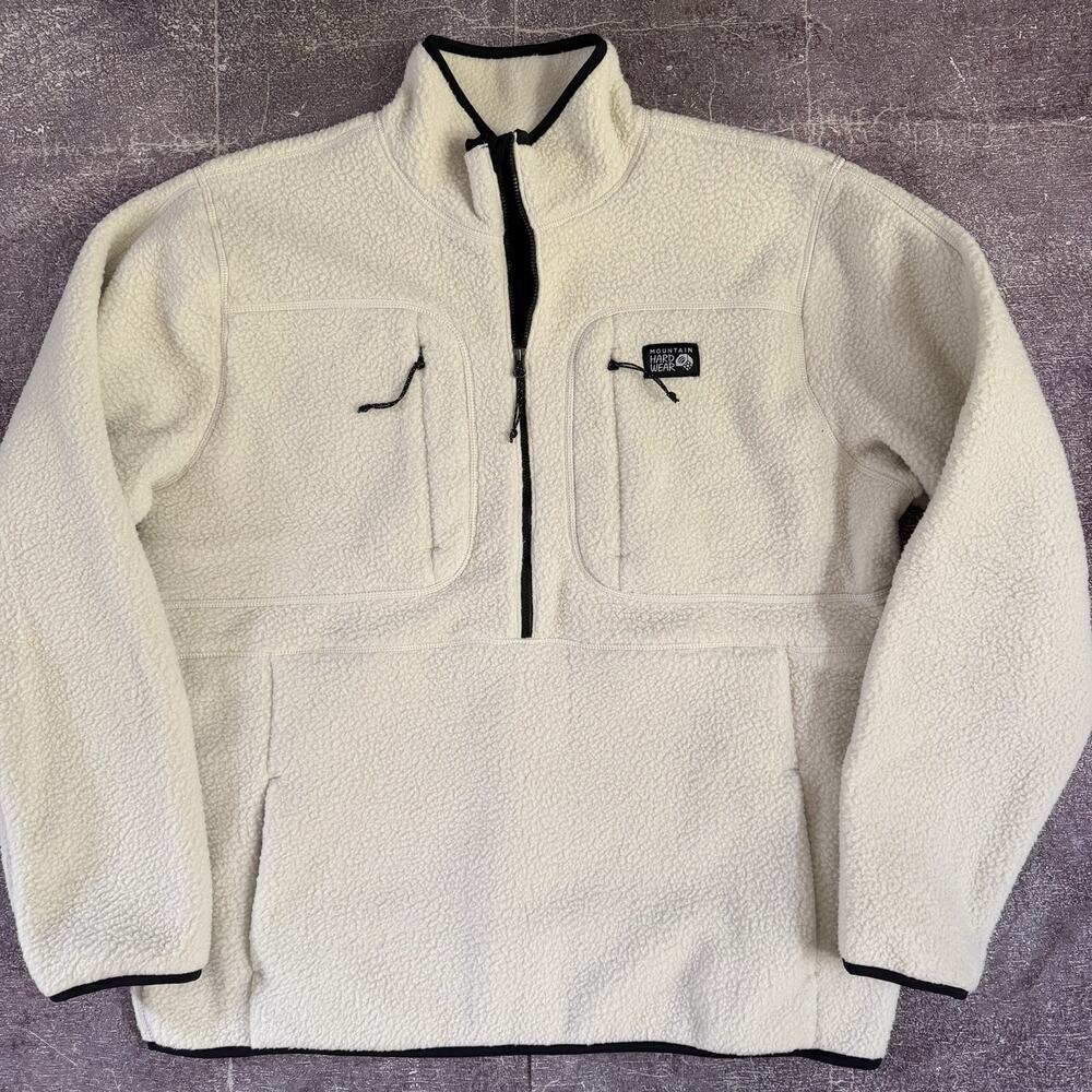 Men's Mountain Hardwear HiCamp White 1/2 Zip Sherpa Fleece Pullover Jacket Sz L